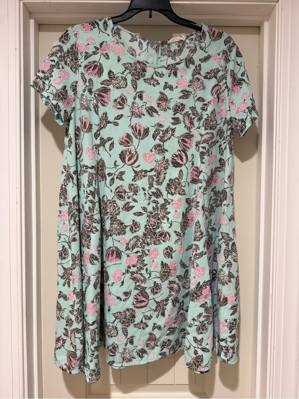 Lush Mint Green Floral Short Sleeve Dress with Pink Accents